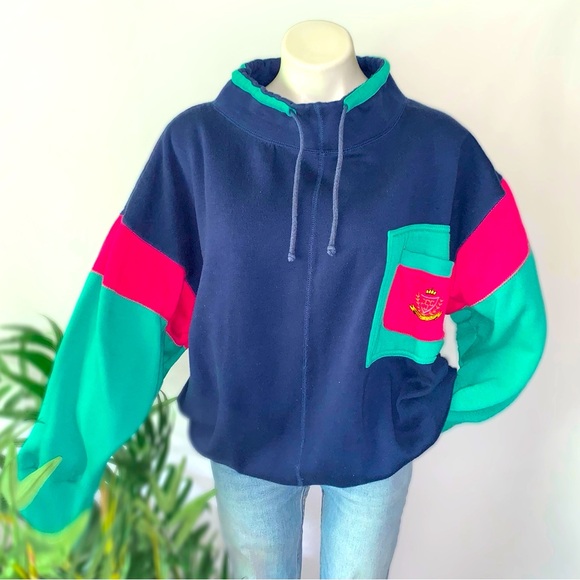 v i n t a g e :: Vibrant Slouchy Funnel Neck Sweatshirt